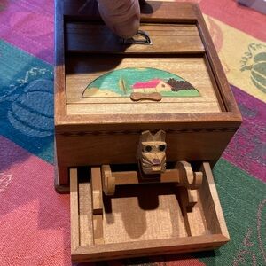 Vintage Wooden Novety Cigarette Dispenser Box with Roll-Top